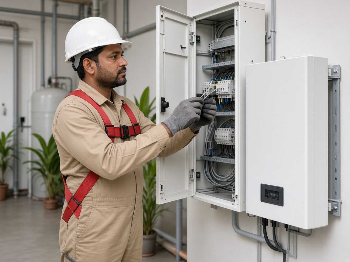 RNK technician commissioning a home energy storage cabinet